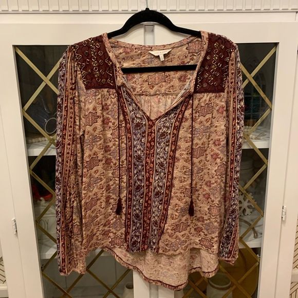 lucky Brand Long Sleeve Blouse Peasant Top - Picture 4 of 7